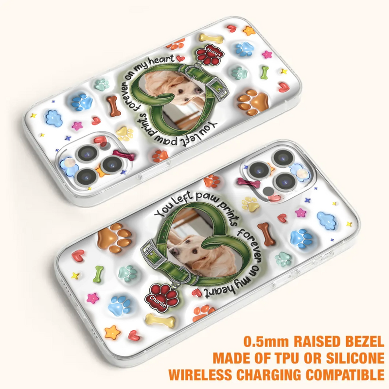 Custom Personalized Memorial Dog 3D Inflated Effect Phone Case - Upload Photo - Memorial Gift Idea - You Left Paw Prints Forever On My Heart - Case for iPhone/ Samsung