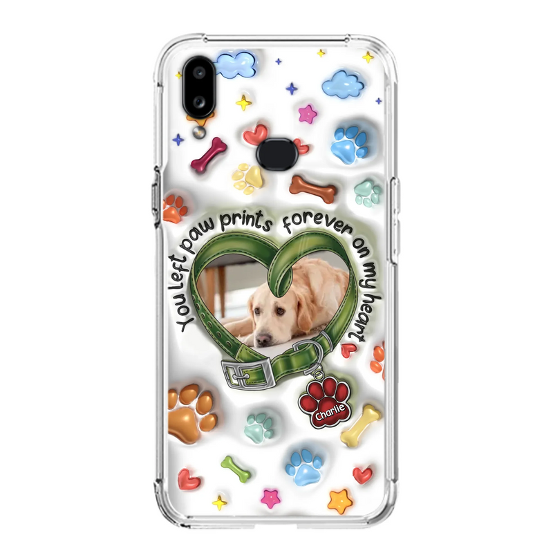 Custom Personalized Memorial Dog 3D Inflated Effect Phone Case - Upload Photo - Memorial Gift Idea - You Left Paw Prints Forever On My Heart - Case for iPhone/ Samsung