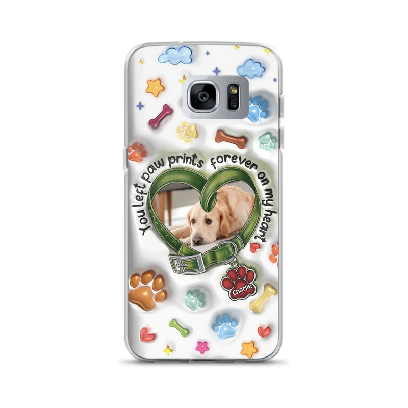 Custom Personalized Memorial Dog 3D Inflated Effect Phone Case - Upload Photo - Memorial Gift Idea - You Left Paw Prints Forever On My Heart - Case for iPhone/ Samsung