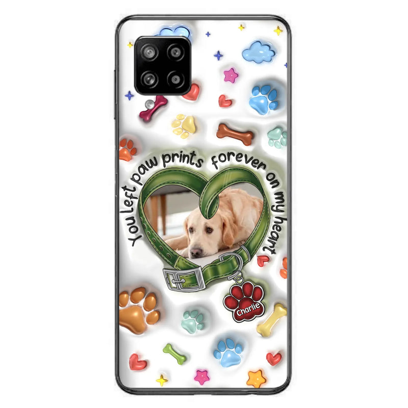 Custom Personalized Memorial Dog 3D Inflated Effect Phone Case - Upload Photo - Memorial Gift Idea - You Left Paw Prints Forever On My Heart - Case for iPhone/ Samsung