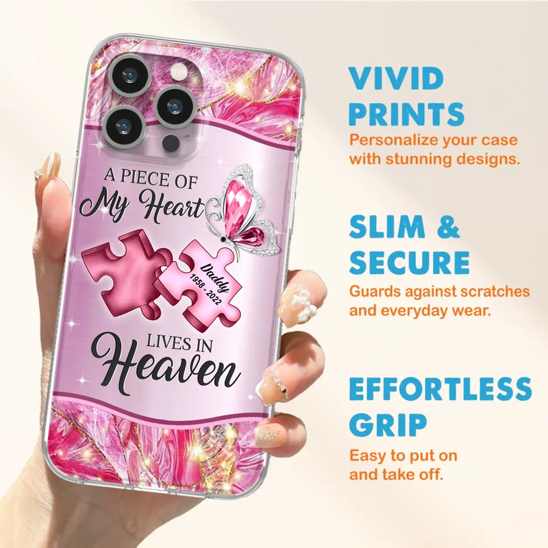 Custom Personalized Memorial Phone Case - Memorial Gift Idea for Father's Day - Case for iPhone/ Samsung - A Piece Of My Heart Lives In Heaven