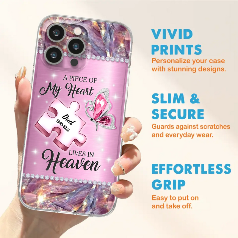 Custom Personalized Memorial Piece Phone Case - Memorial Gift Idea for Father's Day - A Piece Of My Heart Lives In Heaven - Case for iPhone/ Samsung