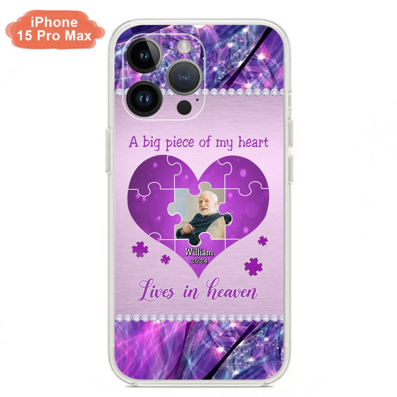 Custom Personalized Memorial Photo Phone Case - Memorial Gift Idea for Father's Day -  A Big Piece Of My Heart Lives In Heaven - Case for iPhone/Samsung
