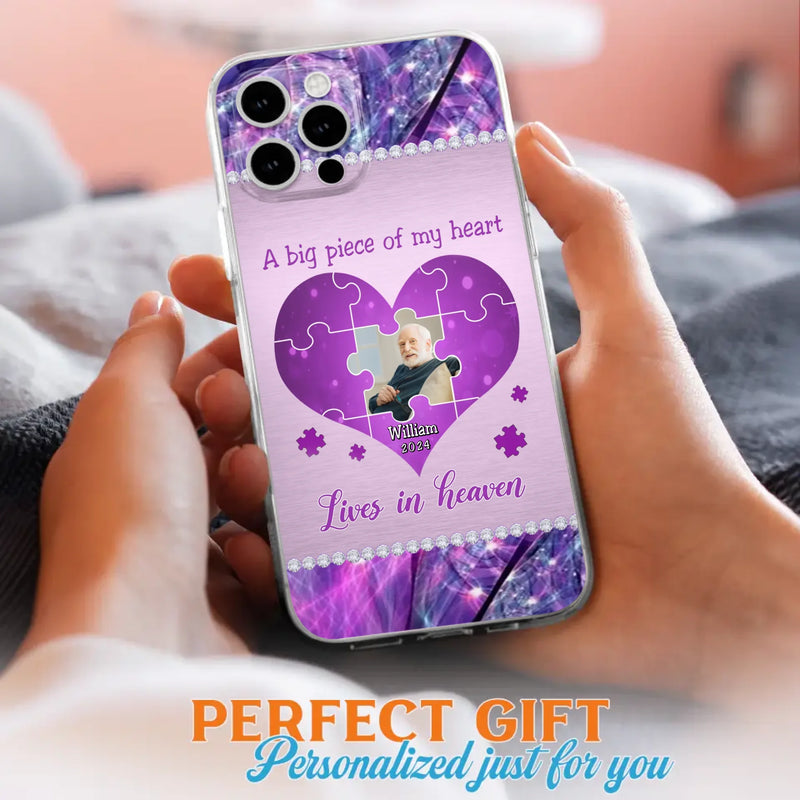 Custom Personalized Memorial Photo Phone Case - Memorial Gift Idea for Father's Day -  A Big Piece Of My Heart Lives In Heaven - Case for iPhone/Samsung