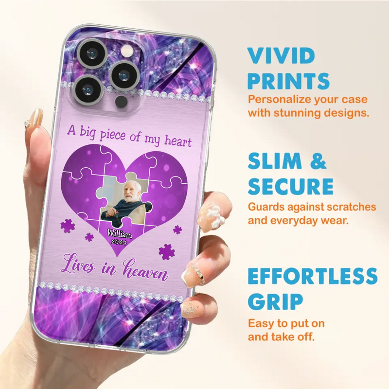 Custom Personalized Memorial Photo Phone Case - Memorial Gift Idea for Father's Day -  A Big Piece Of My Heart Lives In Heaven - Case for iPhone/Samsung