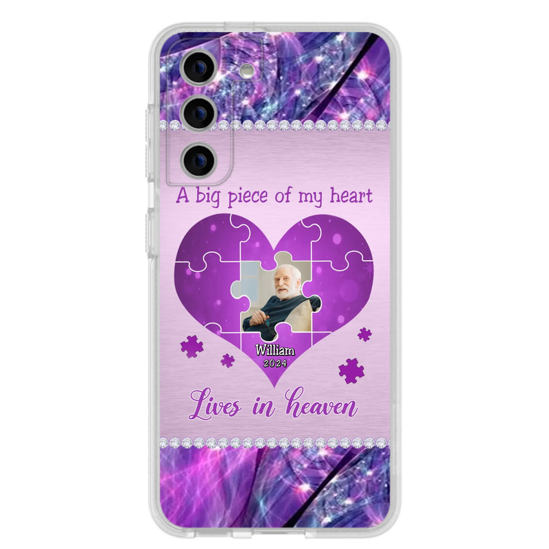 Custom Personalized Memorial Photo Phone Case - Memorial Gift Idea for Father's Day -  A Big Piece Of My Heart Lives In Heaven - Case for iPhone/Samsung