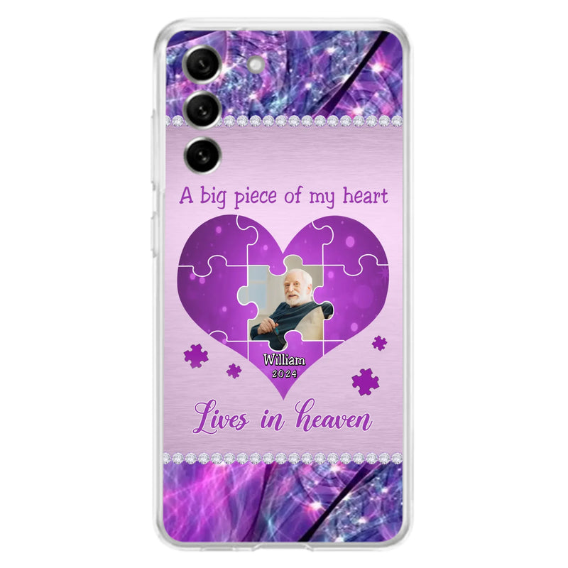 Custom Personalized Memorial Photo Phone Case - Memorial Gift Idea for Father's Day -  A Big Piece Of My Heart Lives In Heaven - Case for iPhone/Samsung