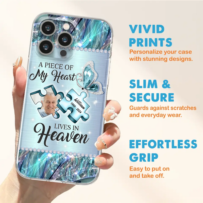 Custom Personalized Memorial Photo Phone Case - Memorial Gift Idea for Father's Day -  A Piece Of My Heart Lives In Heaven - Case for iPhone/Samsung