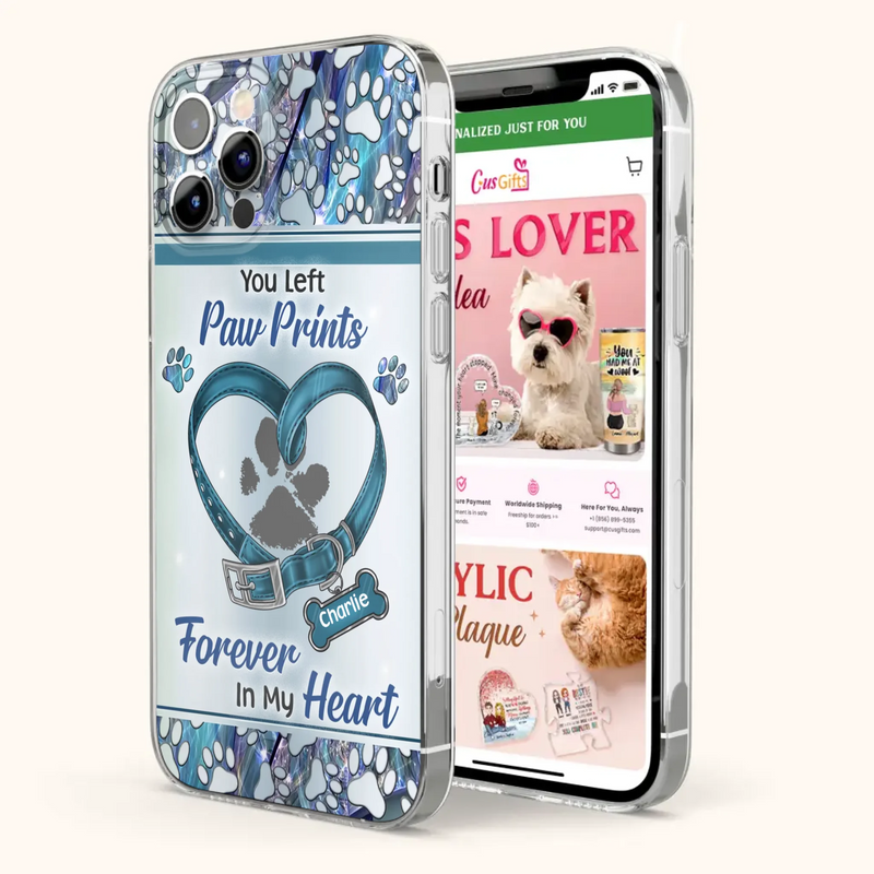 Custom Personalized Memorial Dog Collar Phone Case - Memorial Gift Idea For Dog Lover - You Left Paw Prints Forever In My Heart - Case for iPhone/ Samsung