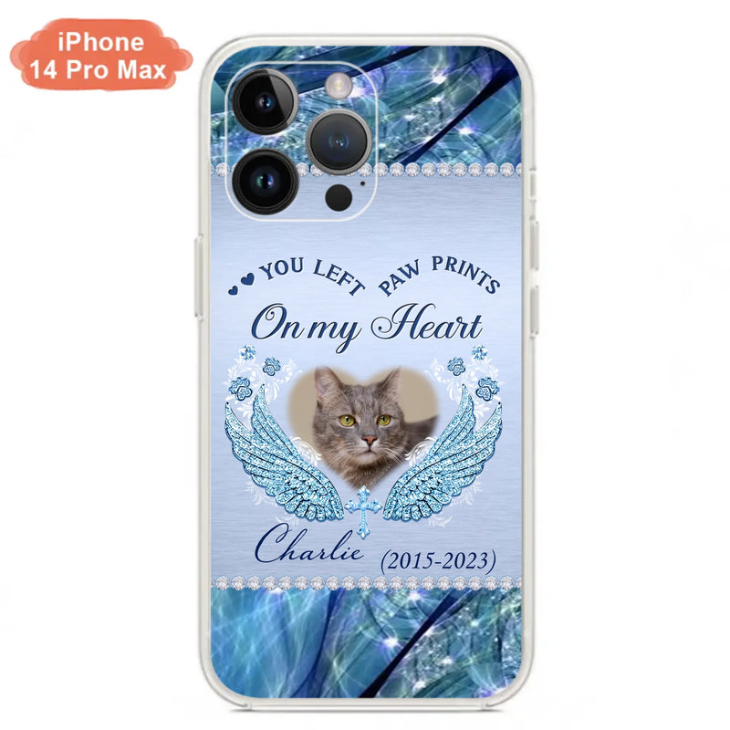 Custom Personalized Memorial Phone Case - Upload Photo - Memorial Gift Idea For Dog/ Cat Lover - You Left Paw Prints On My Heart - Case for iPhone/Samsung