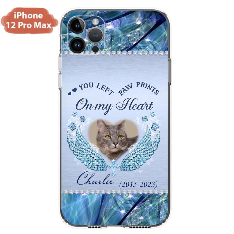 Custom Personalized Memorial Phone Case - Upload Photo - Memorial Gift Idea For Dog/ Cat Lover - You Left Paw Prints On My Heart - Case for iPhone/Samsung