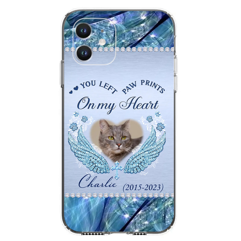 Custom Personalized Memorial Phone Case - Upload Photo - Memorial Gift Idea For Dog/ Cat Lover - You Left Paw Prints On My Heart - Case for iPhone/Samsung