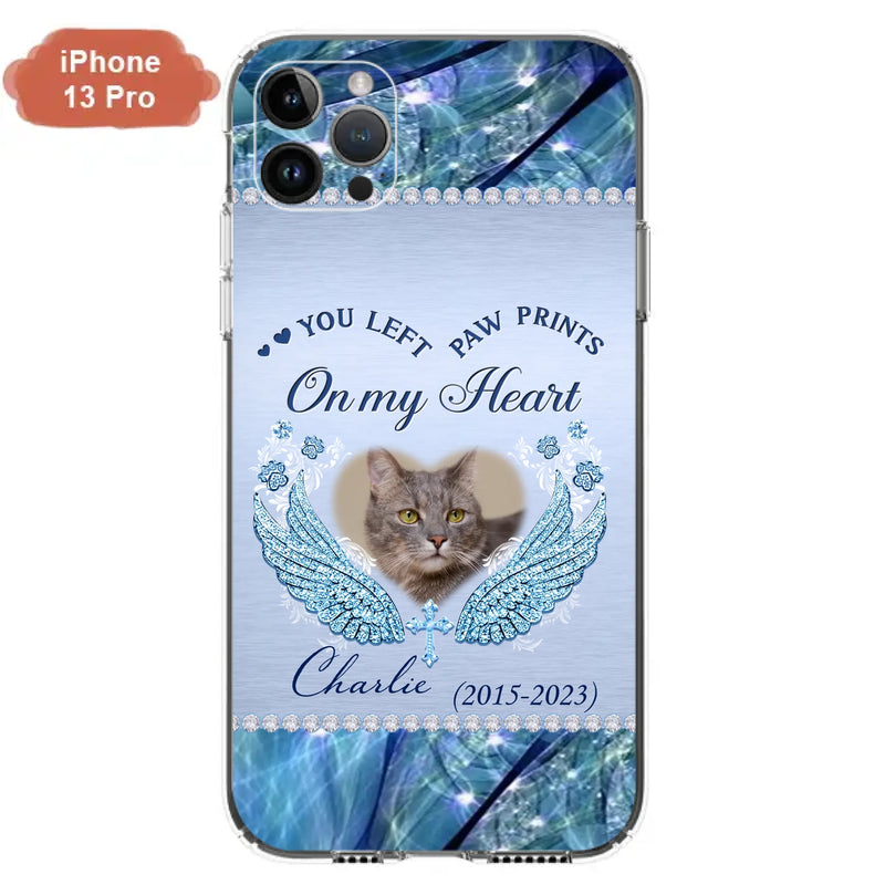 Custom Personalized Memorial Phone Case - Upload Photo - Memorial Gift Idea For Dog/ Cat Lover - You Left Paw Prints On My Heart - Case for iPhone/Samsung