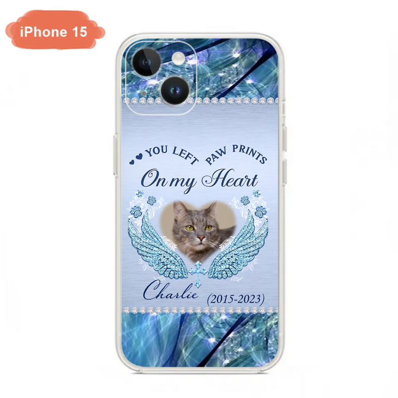 Custom Personalized Memorial Phone Case - Upload Photo - Memorial Gift Idea For Dog/ Cat Lover - You Left Paw Prints On My Heart - Case for iPhone/Samsung