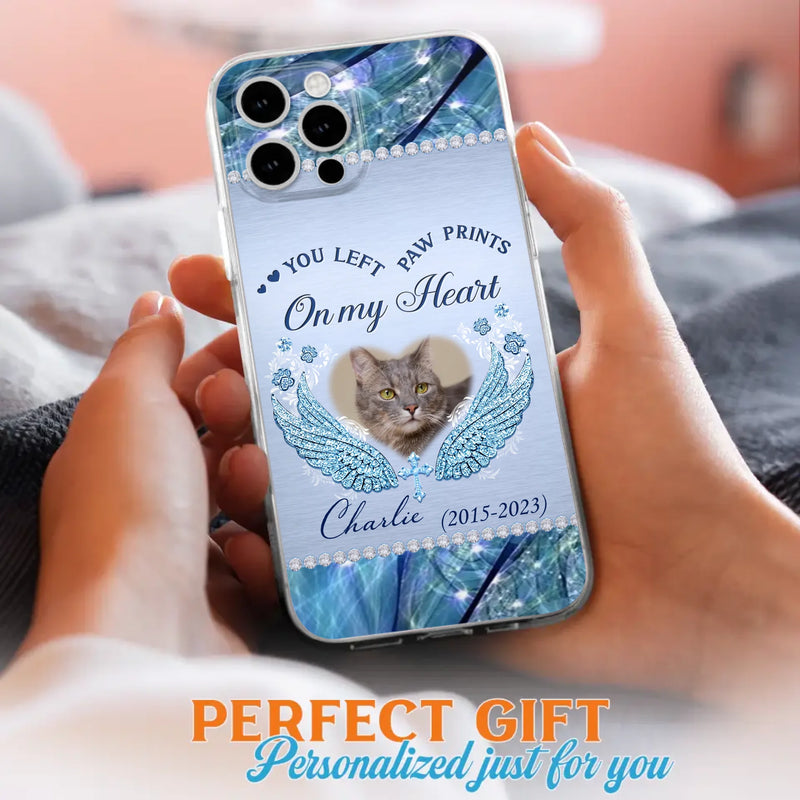 Custom Personalized Memorial Phone Case - Upload Photo - Memorial Gift Idea For Dog/ Cat Lover - You Left Paw Prints On My Heart - Case for iPhone/Samsung