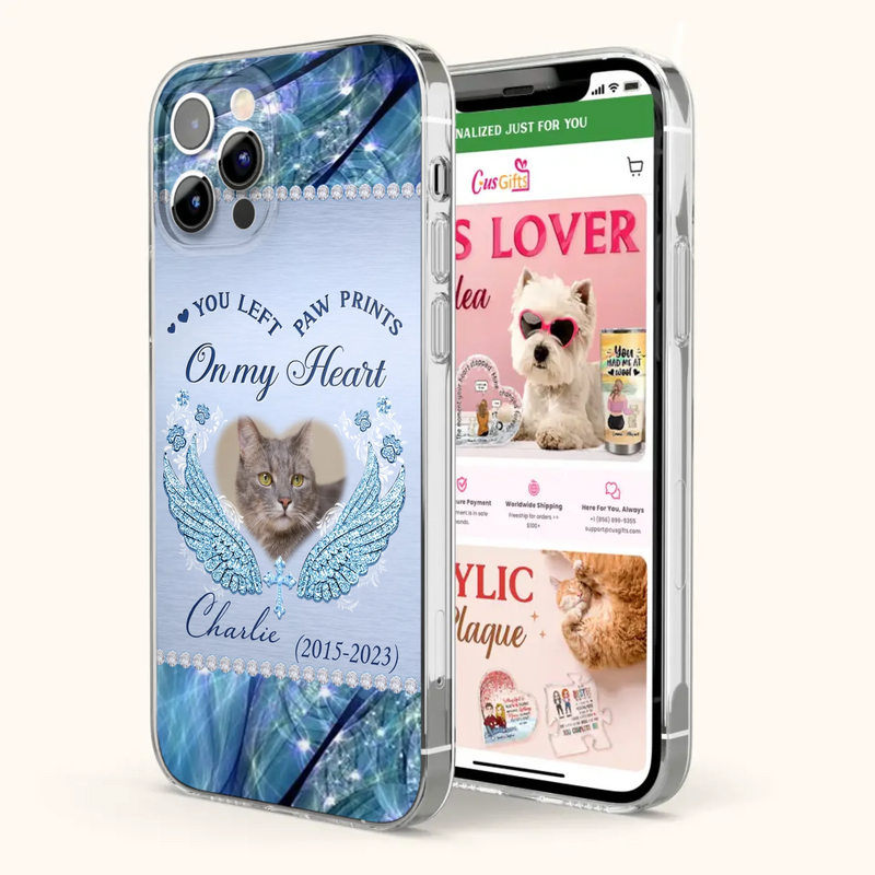 Custom Personalized Memorial Phone Case - Upload Photo - Memorial Gift Idea For Dog/ Cat Lover - You Left Paw Prints On My Heart - Case for iPhone/Samsung