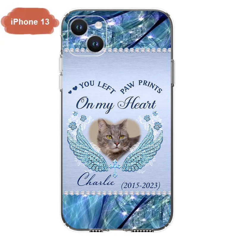 Custom Personalized Memorial Phone Case - Upload Photo - Memorial Gift Idea For Dog/ Cat Lover - You Left Paw Prints On My Heart - Case for iPhone/Samsung