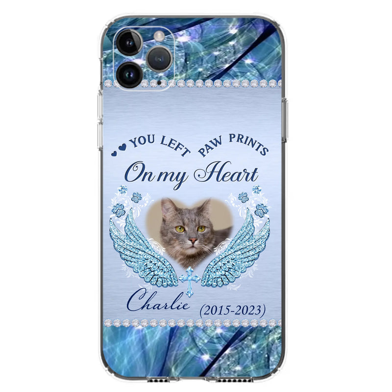 Custom Personalized Memorial Phone Case - Upload Photo - Memorial Gift Idea For Dog/ Cat Lover - You Left Paw Prints On My Heart - Case for iPhone/Samsung