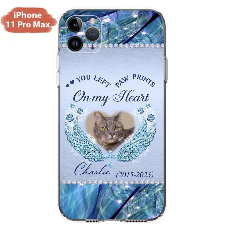 Custom Personalized Memorial Phone Case - Upload Photo - Memorial Gift Idea For Dog/ Cat Lover - You Left Paw Prints On My Heart - Case for iPhone/Samsung