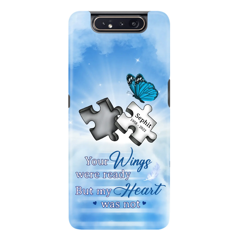 Custom Personalized Memorial Puzzle Butterfly Phone Case - Memorial Gift Idea - Your Wings Were Ready But My Heart Was Not - Case for iPhone/Samsung