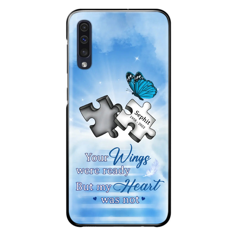 Custom Personalized Memorial Puzzle Butterfly Phone Case - Memorial Gift Idea - Your Wings Were Ready But My Heart Was Not - Case for iPhone/Samsung