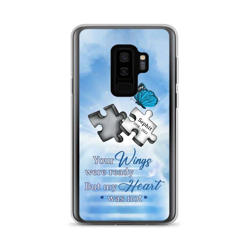 Custom Personalized Memorial Puzzle Butterfly Phone Case - Memorial Gift Idea - Your Wings Were Ready But My Heart Was Not - Case for iPhone/Samsung