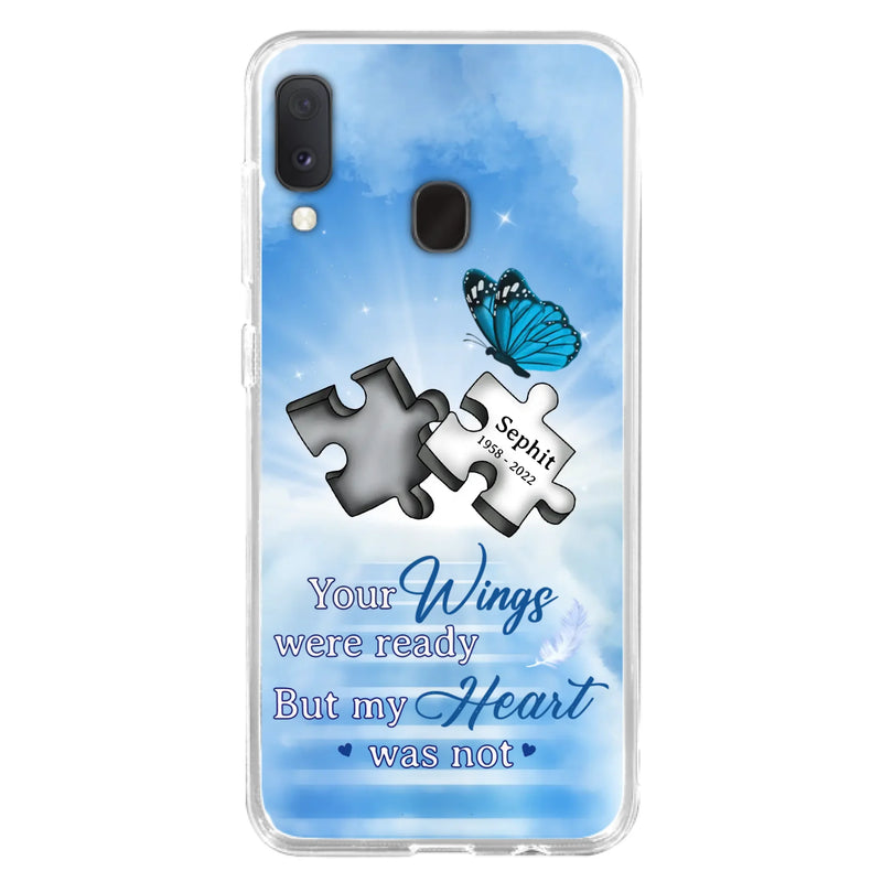 Custom Personalized Memorial Puzzle Butterfly Phone Case - Memorial Gift Idea - Your Wings Were Ready But My Heart Was Not - Case for iPhone/Samsung