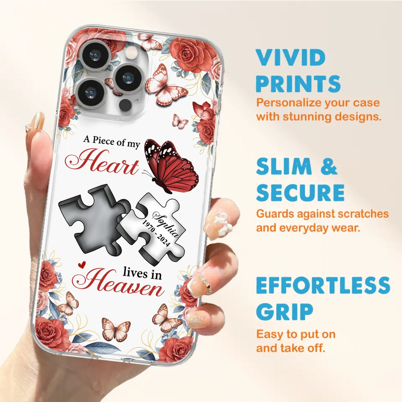 Custom Personalized Memorial Phone Case - Memorial Gift Idea - A Piece Of My Heart Lives In Heaven - Case for iPhone/Samsung