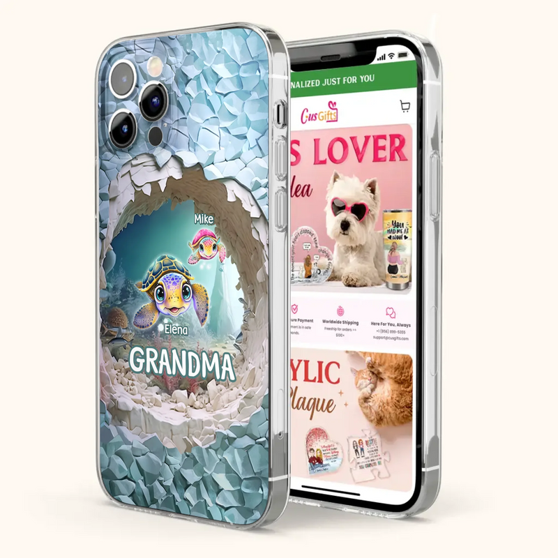 Custom Personalized Turtle Phone Case - Upto 10 Kids - Mother's Day Gift Idea For Grandma - Case for iPhone/Samsung