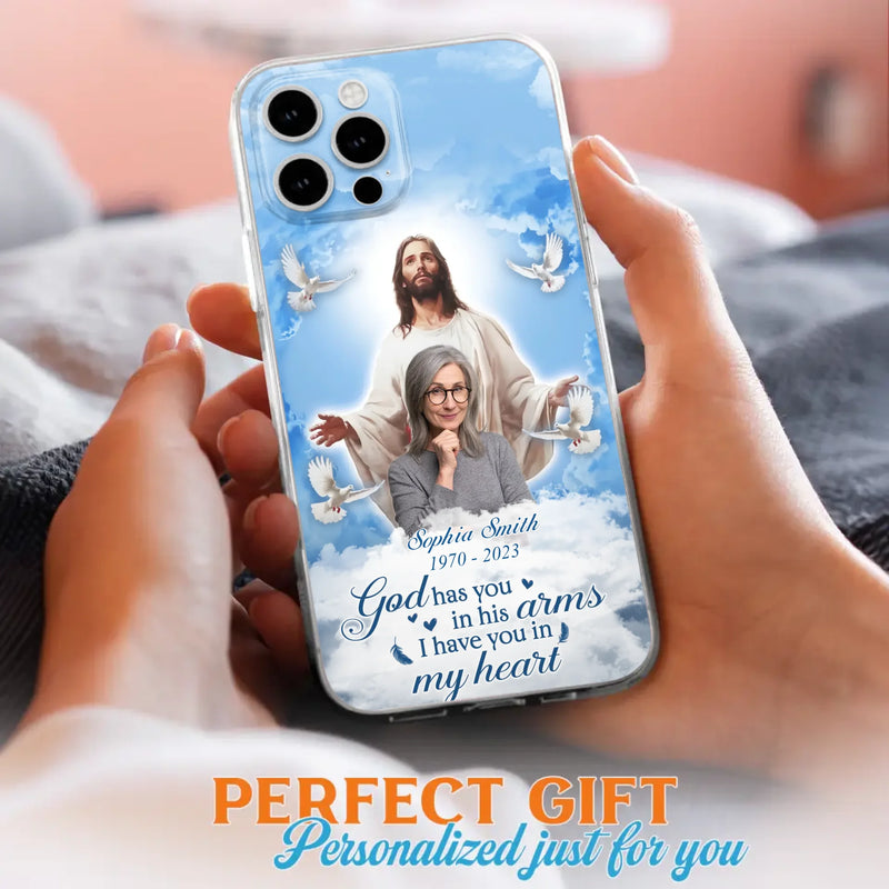 Custom Personalized Memorial Photo Phone Case - Memorial Gift Idea for Mother's Day/Father's Day - God Has You In His Arms I Have You In My Heart - Case for iPhone/Samsung