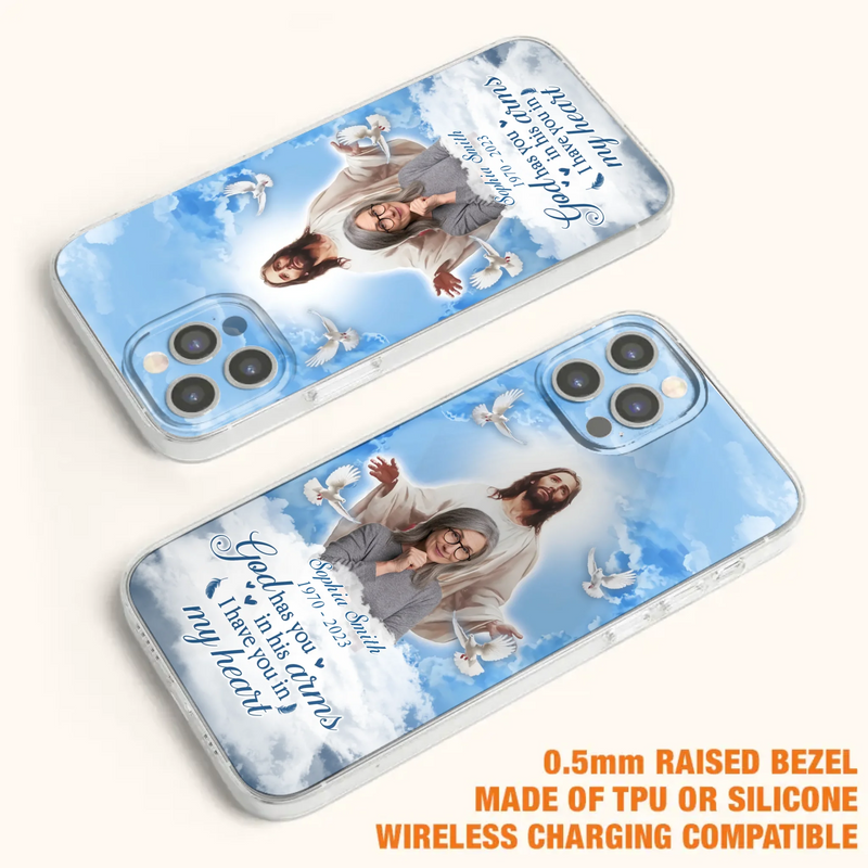 Custom Personalized Memorial Photo Phone Case - Memorial Gift Idea for Mother's Day/Father's Day - God Has You In His Arms I Have You In My Heart - Case for iPhone/Samsung