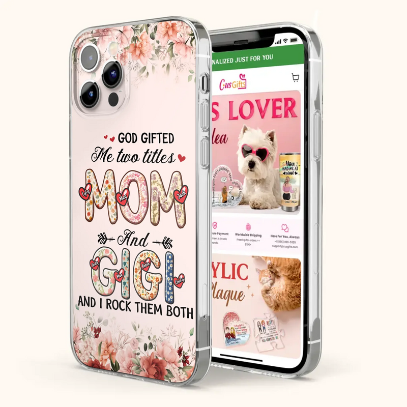 Custom Personalized Grandma Phone Case - Upto 7 Kids & 7 Grandkids - Mother's Day Gift Idea for Grandma/Mom - God Gifted Me Two Titles - Case for iPhone/Samsung