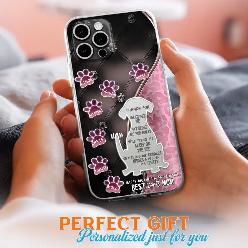 Custom Personalized Memorial Dog Mom Phone Case - Memorial Gift Idea For Dog Lover - Upto 7 Dogs - Thanks For Loving Me - Case For iPhone/Samsung
