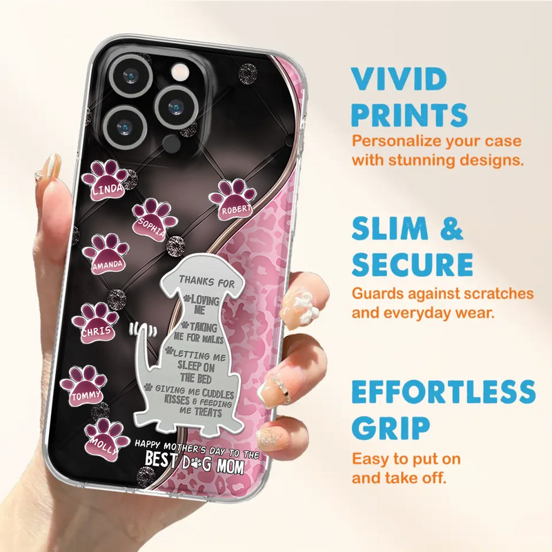 Custom Personalized Memorial Dog Mom Phone Case - Memorial Gift Idea For Dog Lover - Upto 7 Dogs - Thanks For Loving Me - Case For iPhone/Samsung