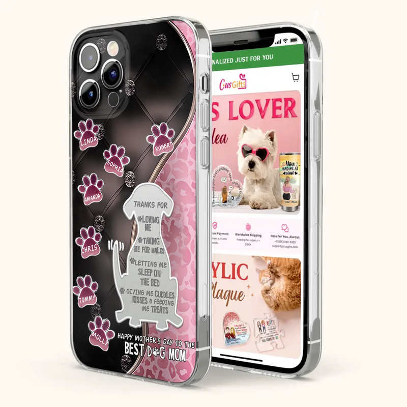 Custom Personalized Memorial Dog Mom Phone Case - Memorial Gift Idea For Dog Lover - Upto 7 Dogs - Thanks For Loving Me - Case For iPhone/Samsung
