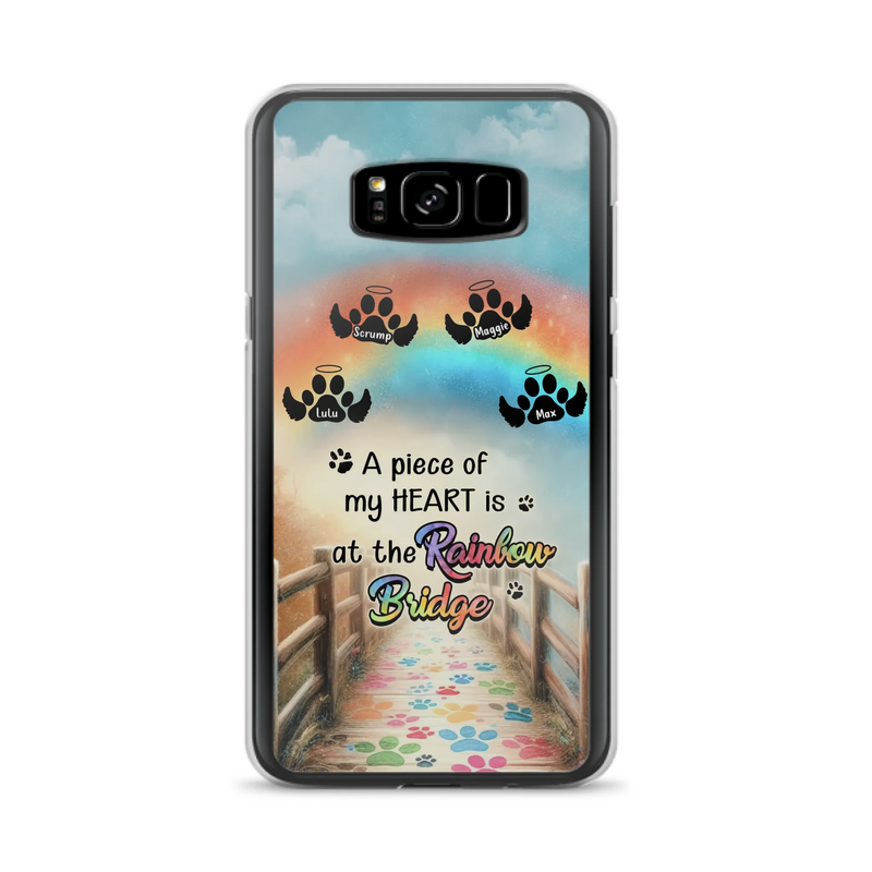 Custom Personalized Rainbow Bridge Memorial Phone Case - Memorial Gift Idea For Dog Lover - Upto 4 Dogs - A Piece Of My Heart Is At The Rainbow Bridge - Case For iPhone/Samsung