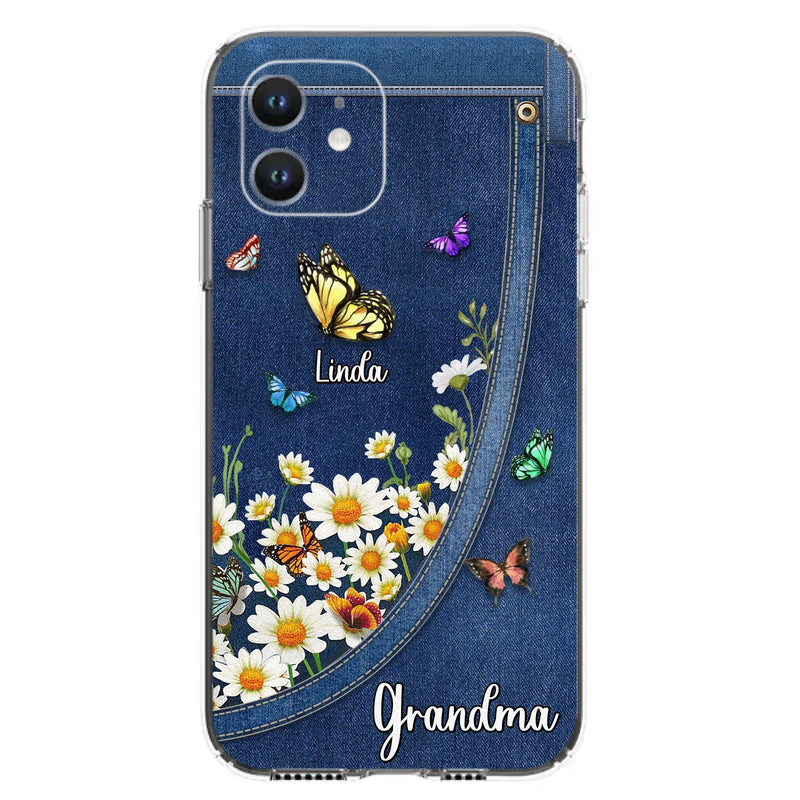 Custom Personalized Daisy And Butterfly Grandma Phone Case - Gift Idea For Grandma - Upto 10 Kids - Case For iPhone/Samsung