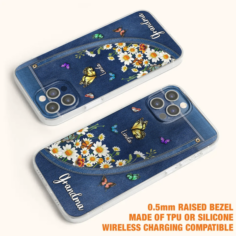 Custom Personalized Daisy And Butterfly Grandma Phone Case - Gift Idea For Grandma - Upto 10 Kids - Case For iPhone/Samsung