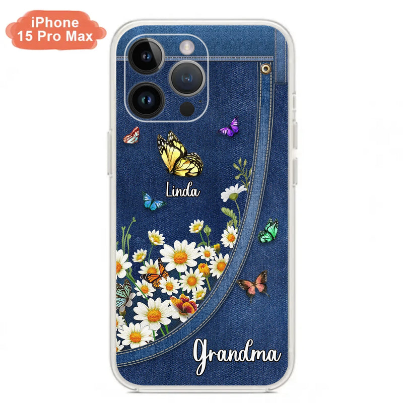 Custom Personalized Daisy And Butterfly Grandma Phone Case - Gift Idea For Grandma - Upto 10 Kids - Case For iPhone/Samsung