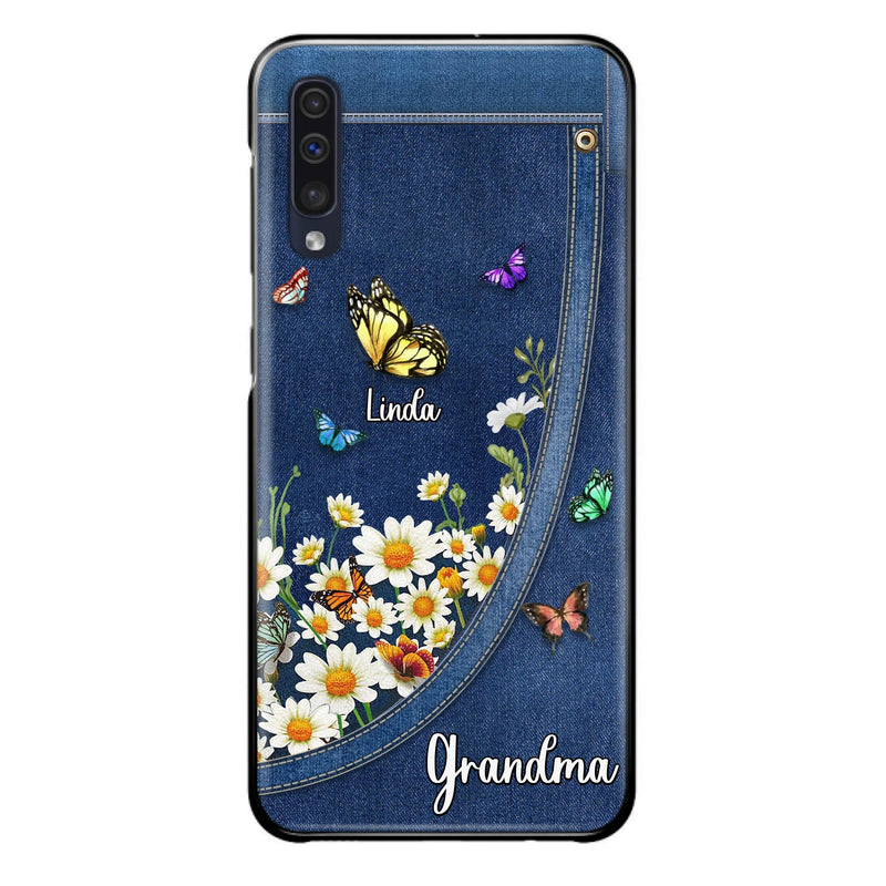 Custom Personalized Daisy And Butterfly Grandma Phone Case - Gift Idea For Grandma - Upto 10 Kids - Case For iPhone/Samsung