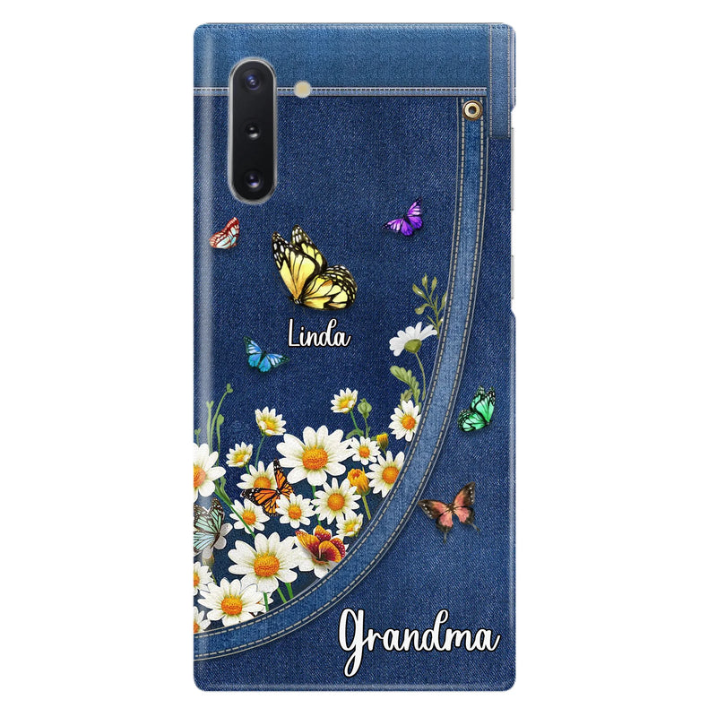 Custom Personalized Daisy And Butterfly Grandma Phone Case - Gift Idea For Grandma - Upto 10 Kids - Case For iPhone/Samsung