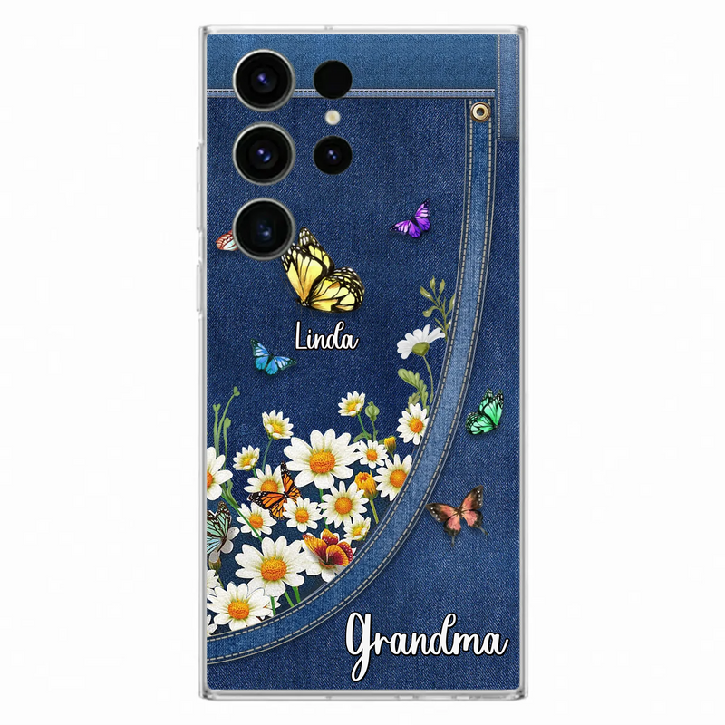 Custom Personalized Daisy And Butterfly Grandma Phone Case - Gift Idea For Grandma - Upto 10 Kids - Case For iPhone/Samsung