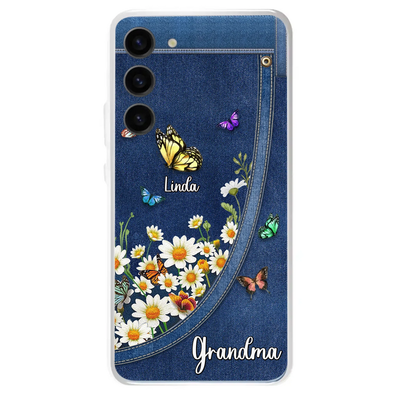 Custom Personalized Daisy And Butterfly Grandma Phone Case - Gift Idea For Grandma - Upto 10 Kids - Case For iPhone/Samsung