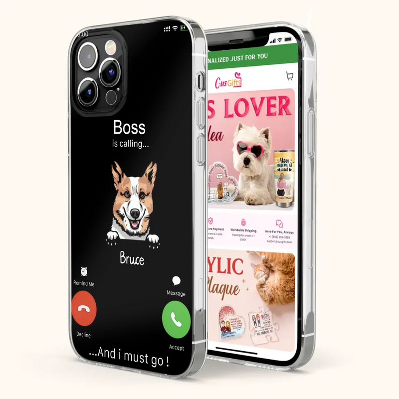 Custom Personalized Dog Phone Case - Gift Idea For Dog Lover/Mother's Day/Father's Day - Upto 5 Dogs - Boss Is Calling And I Must Go - Case For iPhone/Samsung