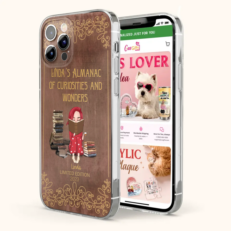 Custom Personalized Reading Girl Phone Case - Gift Idea For Reading Lovers - Almanac Of Curiosities - Cases For iPhone/Samsung