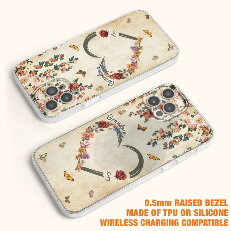 Custom Personalized Floral Heart Grandma Mom Vintage Birth Month Flower Phone Case - Up to 10 Kids - Mother's Day Gift Idea for Mom/Grandma - Case For iPhone/ Samsung