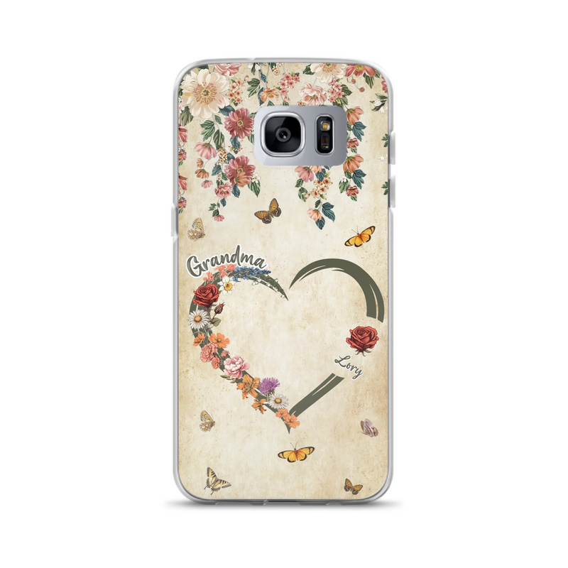 Custom Personalized Floral Heart Grandma Mom Vintage Birth Month Flower Phone Case - Up to 10 Kids - Mother's Day Gift Idea for Mom/Grandma - Case For iPhone/ Samsung