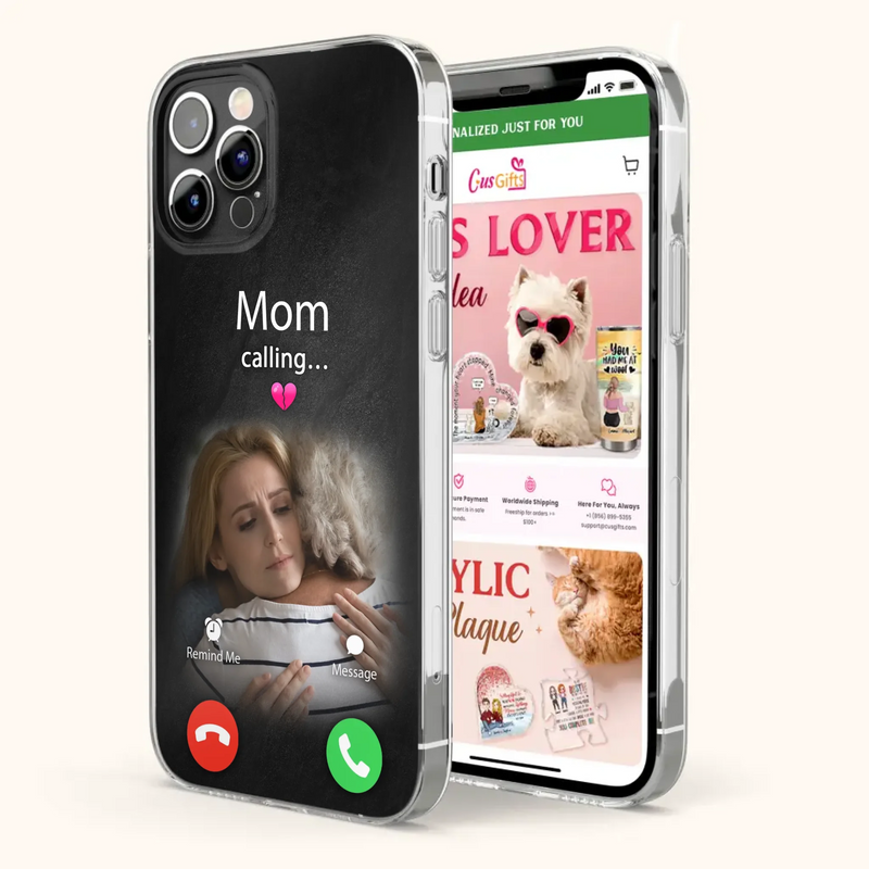 Custom Personalized Memorial Mom Phone Case - Upload Photo - Memorial Gift Idea For Mom/ Dad - Mom Calling - Case For iPhone And Samsung