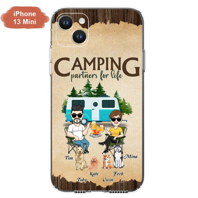 Custom Personalized Couple With Dogs Camping iPhone/ Samsung Case - Couple With Up to 4 Dogs - Gift For Couple/ Camping/ Dog Lover - Camping Partners For Life