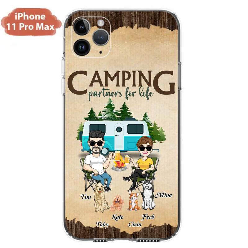 Custom Personalized Couple With Dogs Camping iPhone/ Samsung Case - Couple With Up to 4 Dogs - Gift For Couple/ Camping/ Dog Lover - Camping Partners For Life